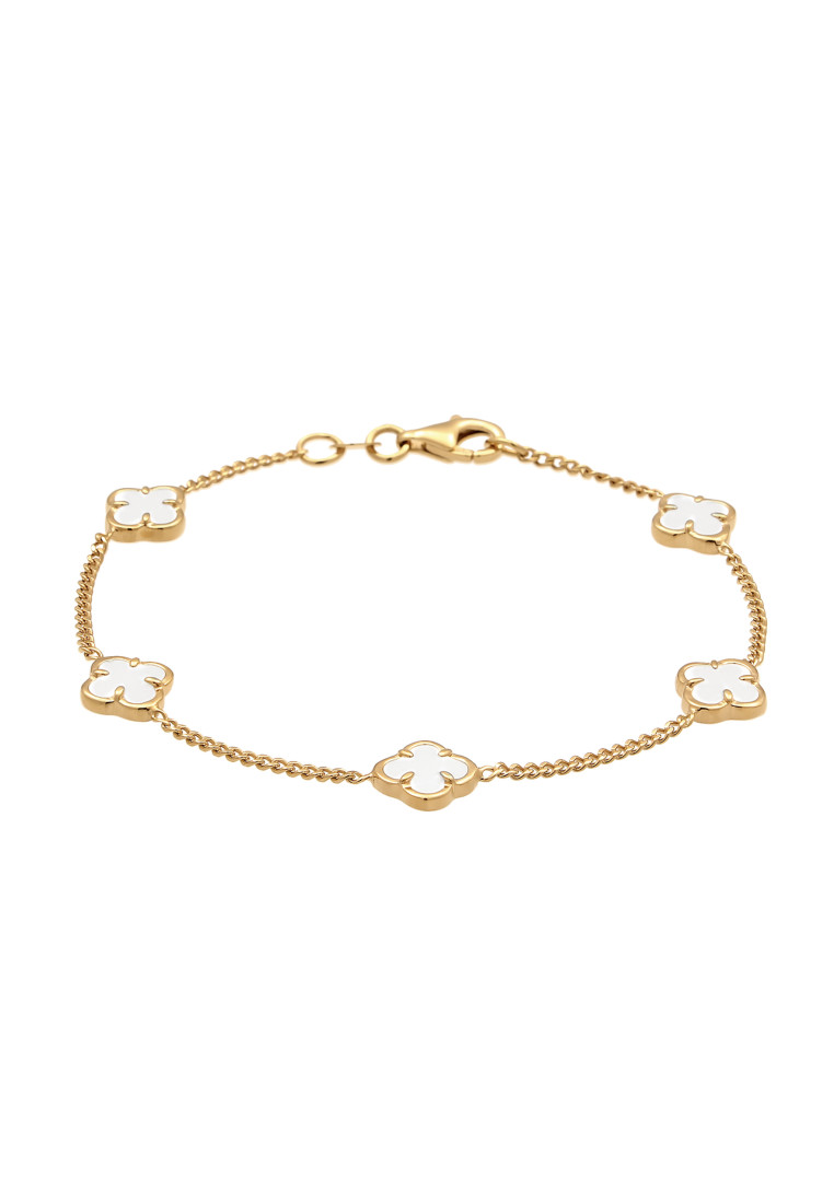 Elli Jewelry Gelang Bracelet Perak 925 Lapis Emas Wanita Cloverleaf Enamel Putih