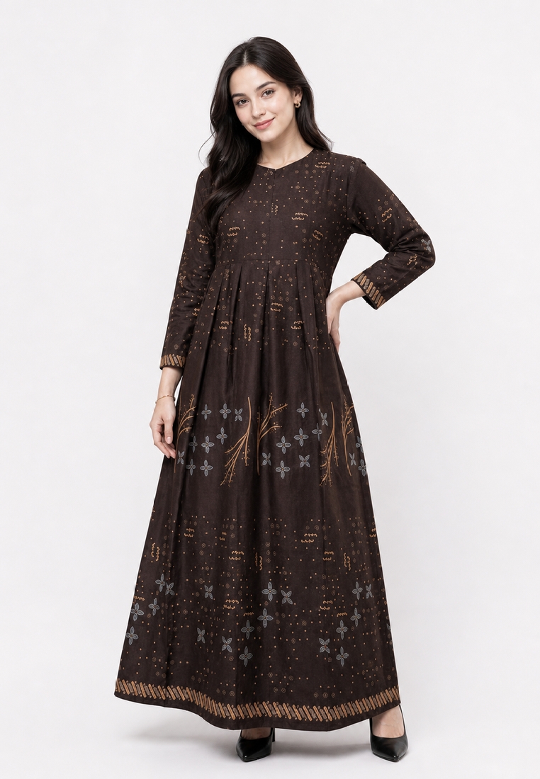 Elshanum Batik Anjani Gamis Batik Exclusive Premium Wanita Casual Modern Lengan Panjang
