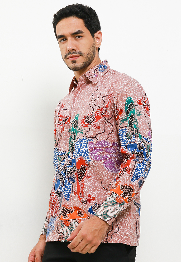 Elshanum Batik Ikan Koi Kemeja Batik Tulis Premium Pria Casual Modern Lengan Panjang