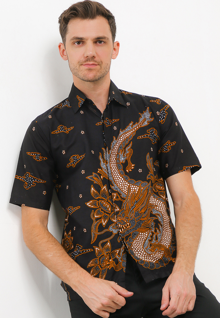 Elshanum Batik Naga Kemeja Batik Premium Pria Casual Modern Lengan Pendek