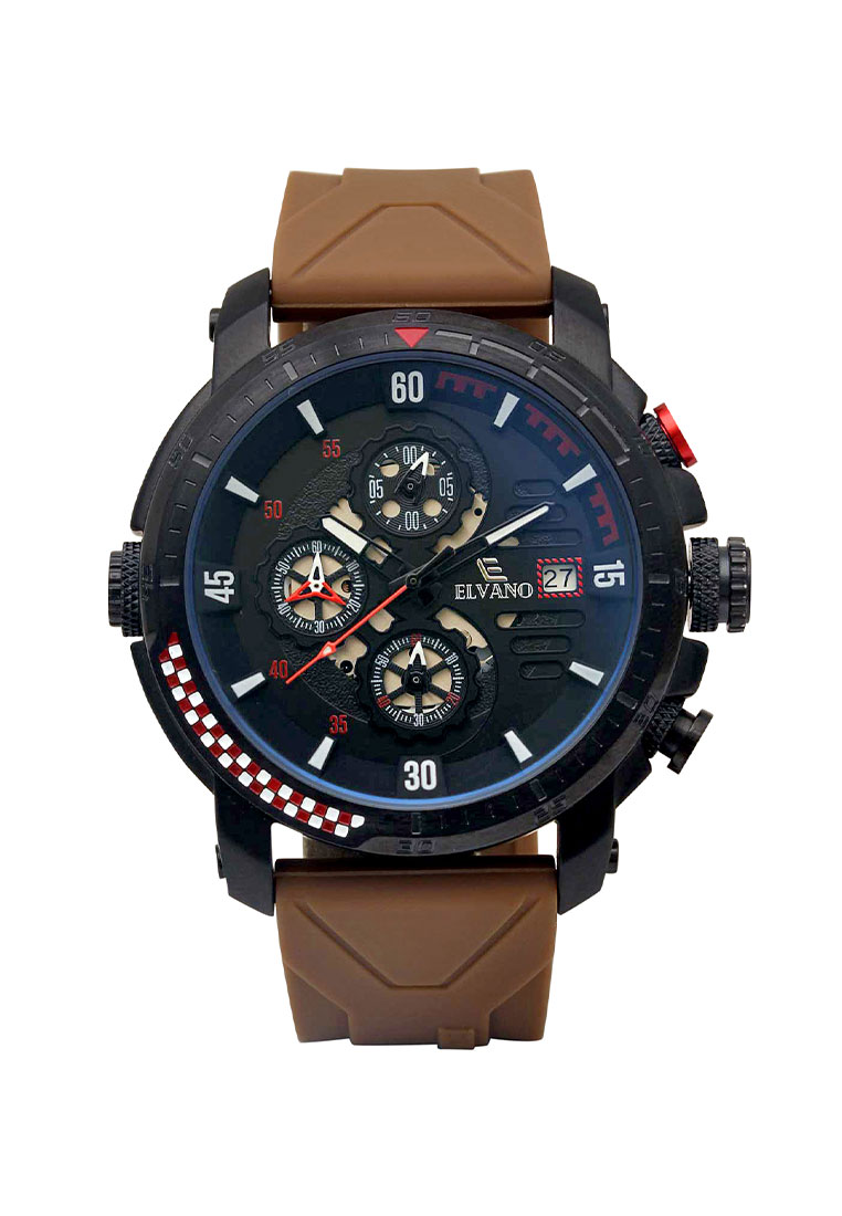 Elvano Jam Tangan Pria - Brown Black - Rubber Strap - 2002MA1-2BR