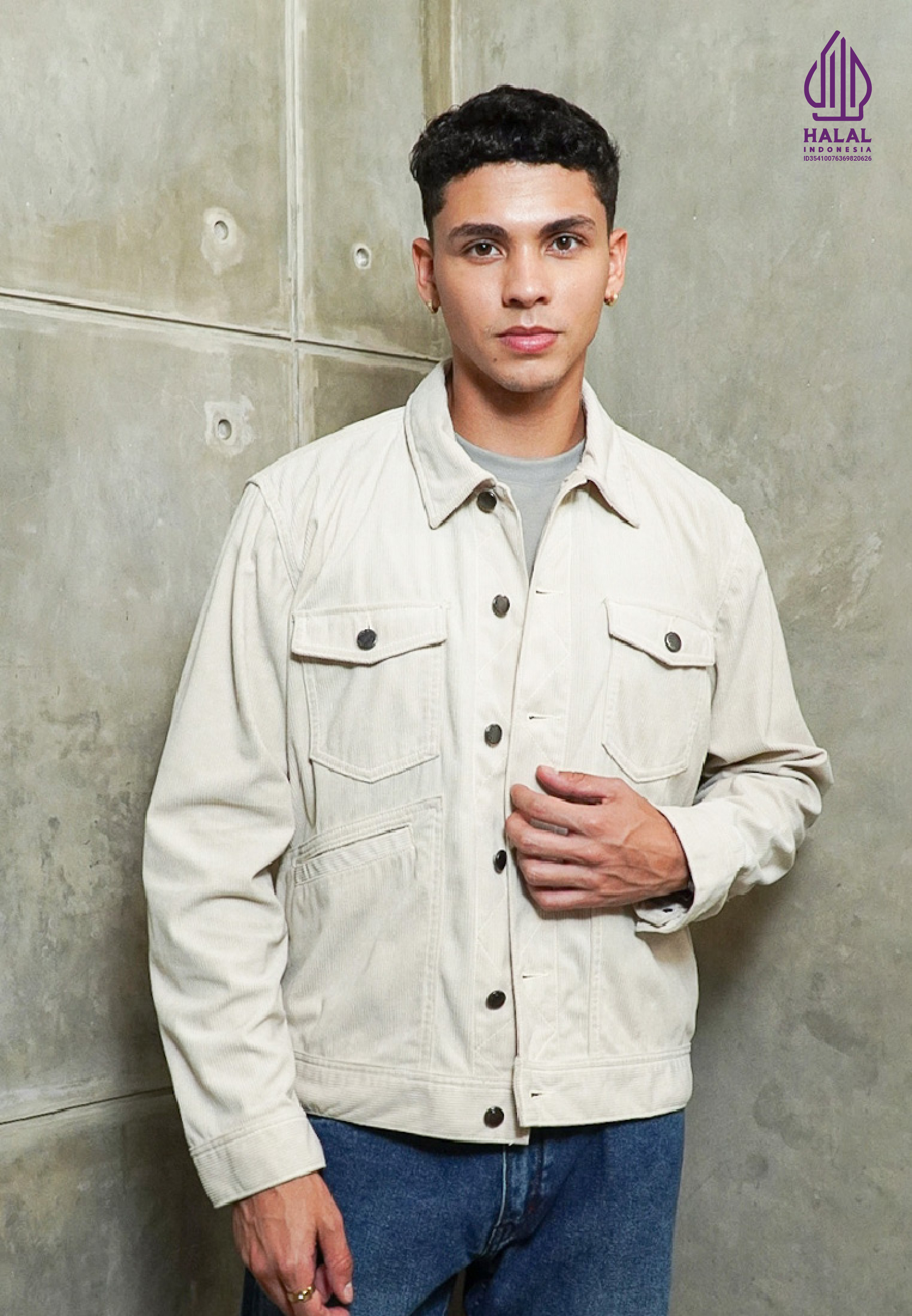 Emba Jeans Emba Denim - Daxton Jaket Corduroy Pria Regular Fit Cream
