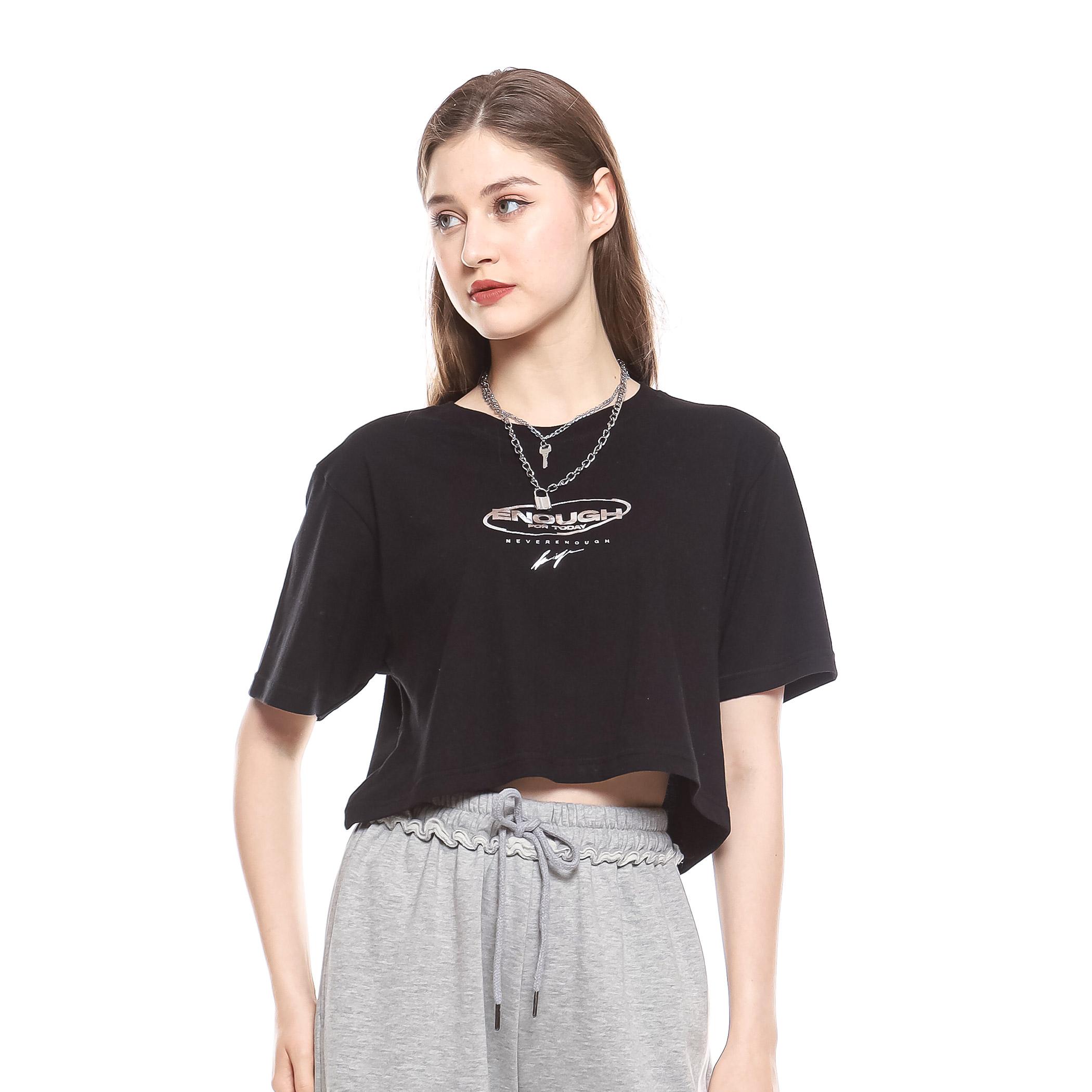 Enough For Today /KUIY,- Enough For Today β Kaos Crop Oversize Wanita Hitam Y2K Silverykuiy | T-Shir