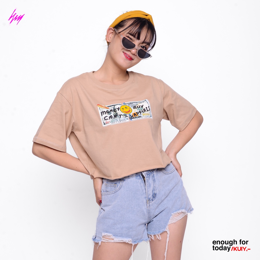 Enough For Today /KUIY,- Enough For Today Kaos Crop Top Oversize Dollar Almond | Crop Tee Basic Gamb