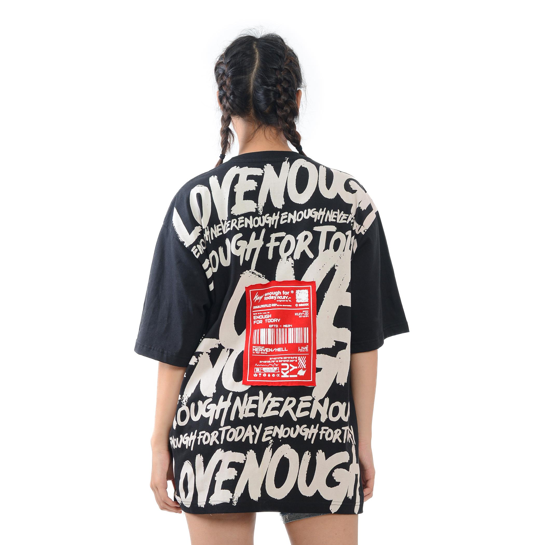 Enough For Today /KUIY,- Kaos Oversize Wanita Pria | Oversize T-shirt Love NVR Enough Hitam Enough F