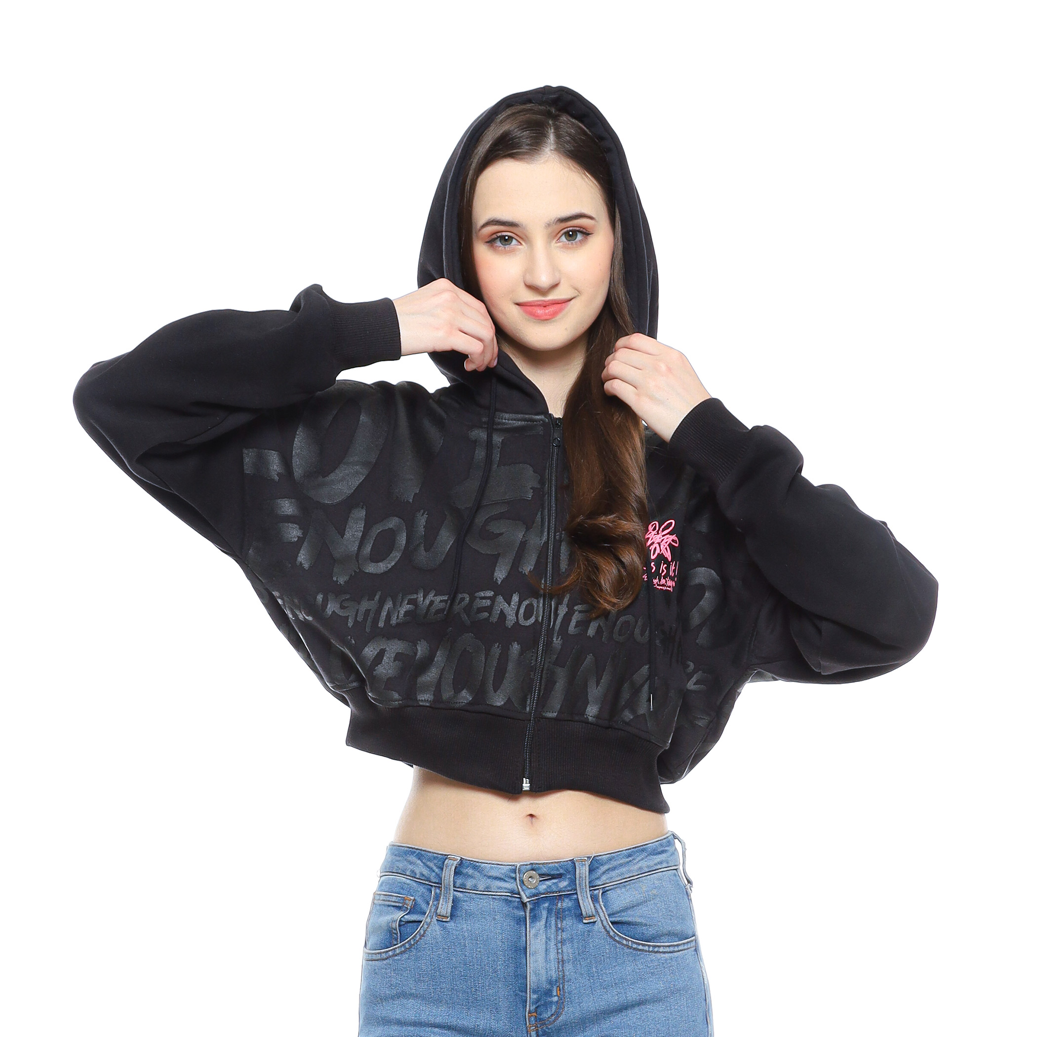 Enough For Today /KUIY,- Enough For Today - Sweater Hoodie Zipper Crop Oversize Wanita This Is It Hi