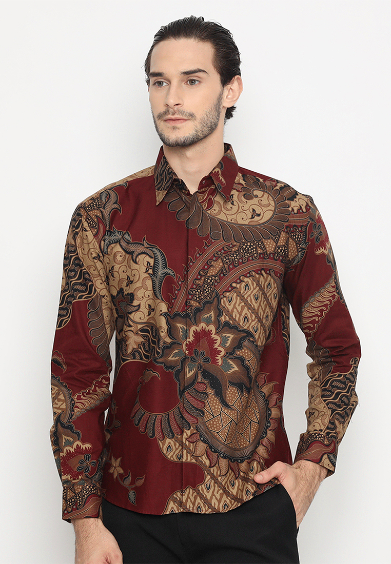 Enzy Batik Kemeja Batik Pria Nararya - Maroon