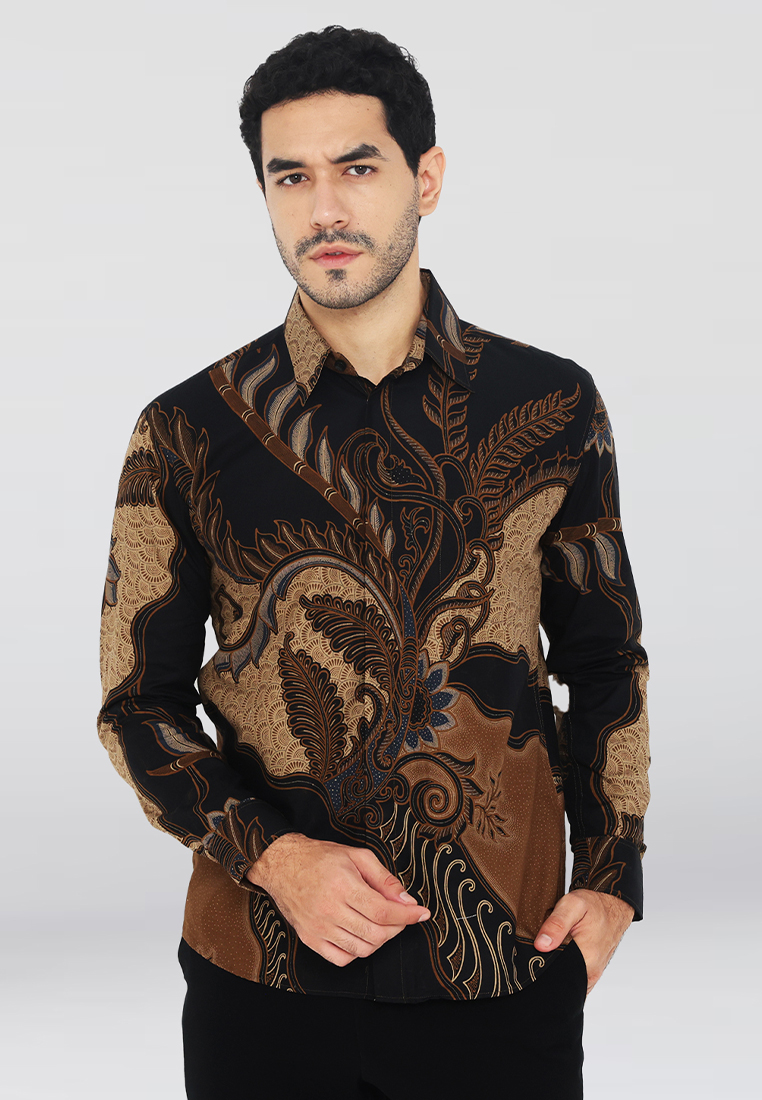 Enzy Batik Kemeja Batik Pria Slimfit Jayabaya - Black