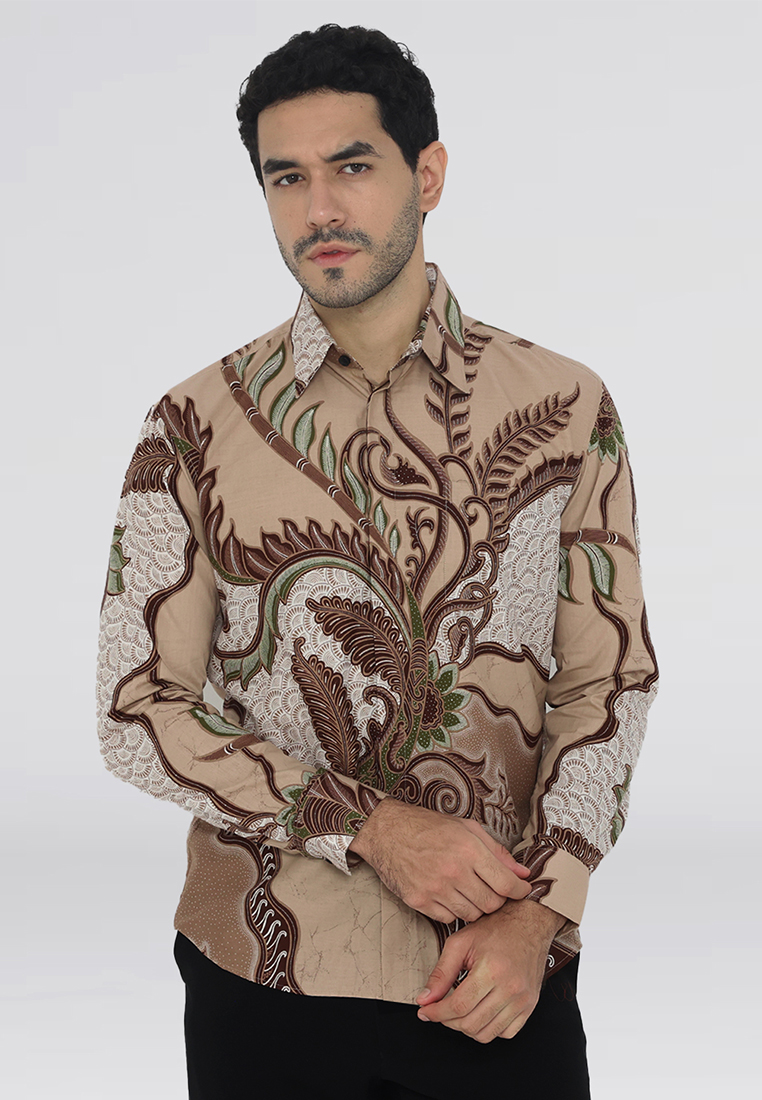 Enzy Batik Kemeja Batik Pria Slimfit Jayabaya - Krem