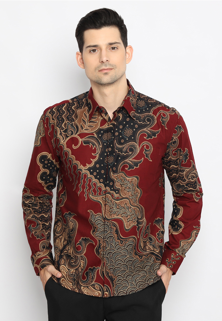 Enzy Batik Kemeja Batik Pria Ganesha - Maroon