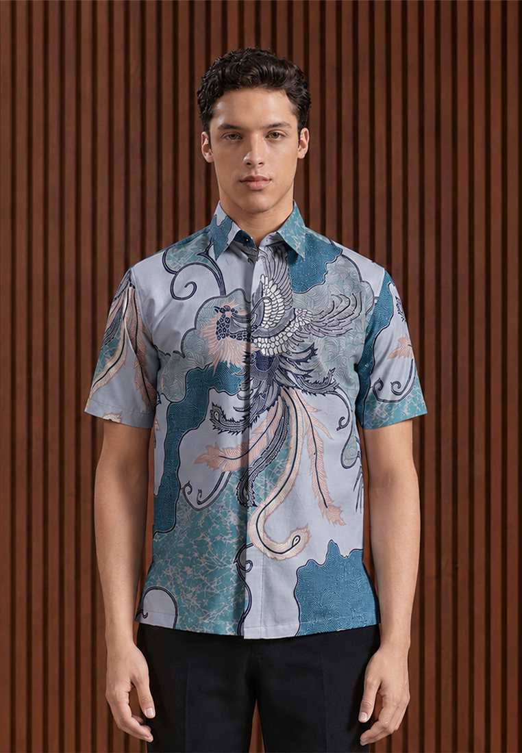 Enzy Batik Essential Kemeja Batik Pria Lengan Pendek Kirana - Biru