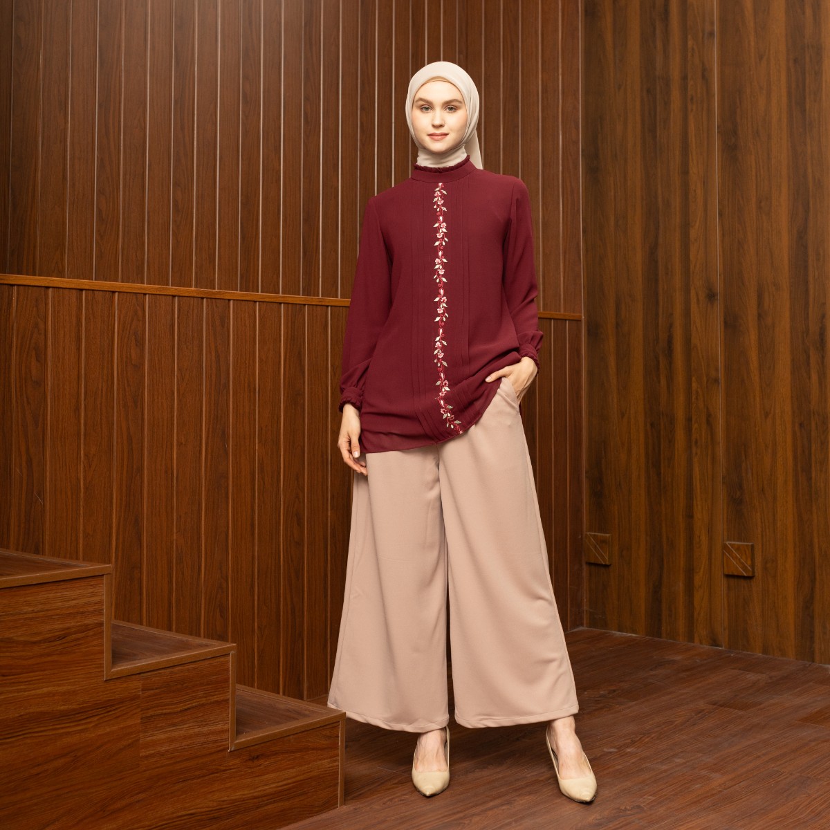 EPC Eddy P Chandra EPC Blouse Yura - Burgundy - Embroidery Collection