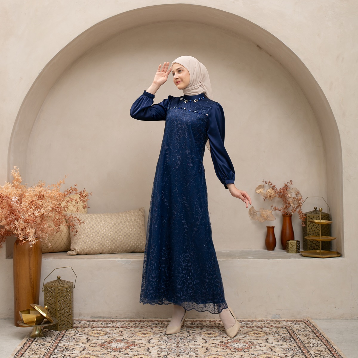 EPC Eddy P Chandra EPC Gamis Ameera - Navy Blue - Brocade Collection