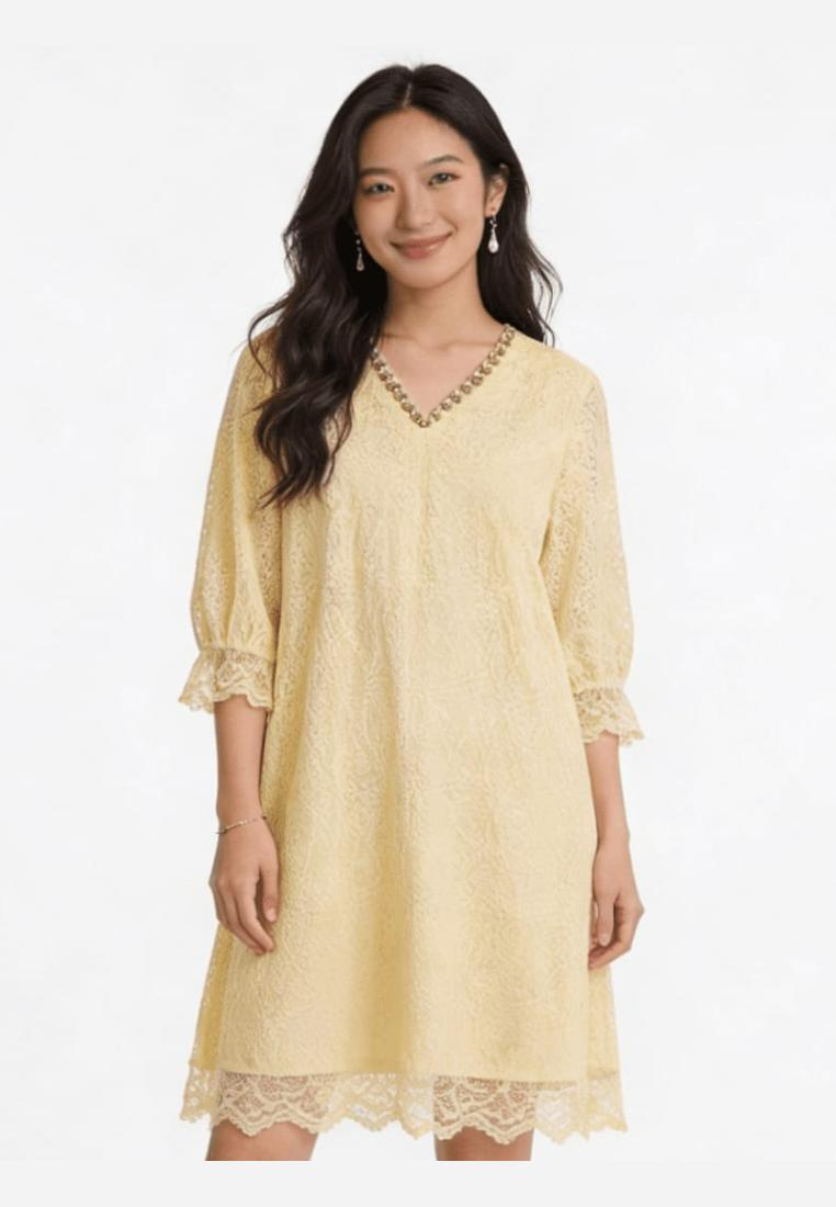 Eprise Dress Lengan 3/4 Midi CREAM AP1370B | Dress Wanita