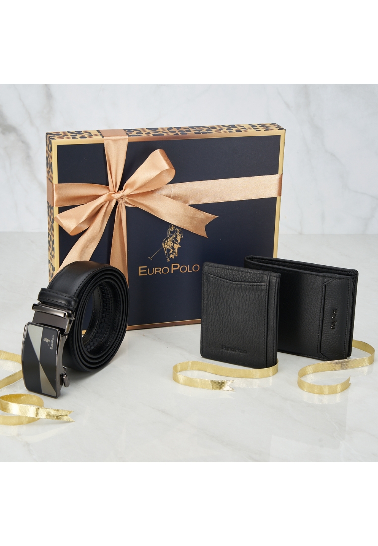 Euro Polo Men Gift Box 3-in-1 Set Top Grain Cow Leather Wallet & Men Belt & Cardholder EP SET