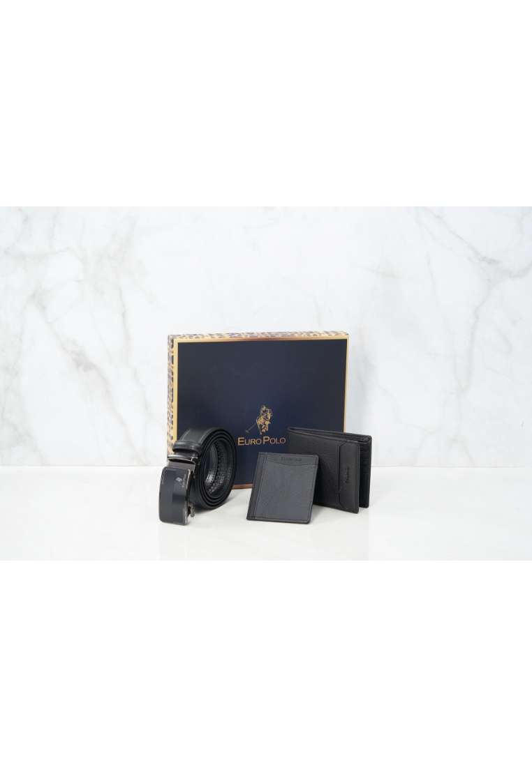 Euro Polo Men Gift Box 3-in-1 Set Top Grain Cow Leather Wallet & Men Belt & Cardholder EP SET
