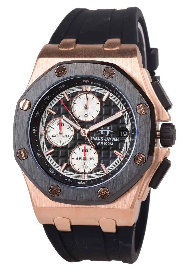 Evans Jayden Jam Tangan Chronograph Pria - Rosegold Black Rubber Strap - EJ-9560