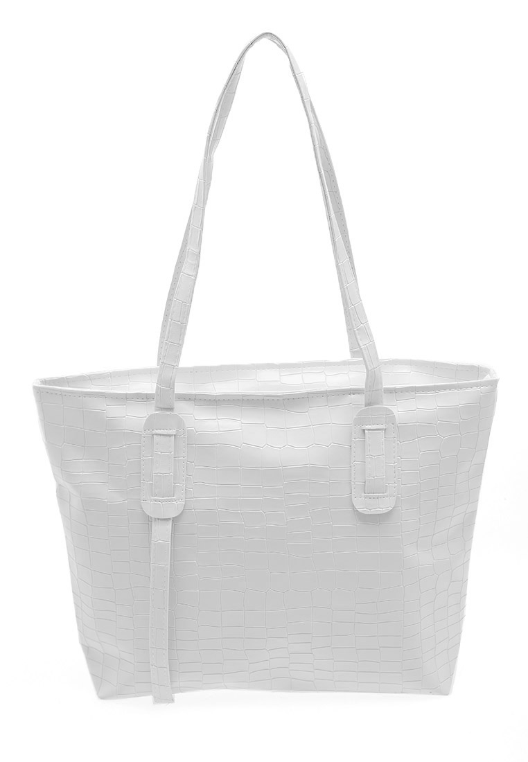 Evernoon Vonica Tote Bag Motif Crocodile Tas Wanita Quality Premium - White