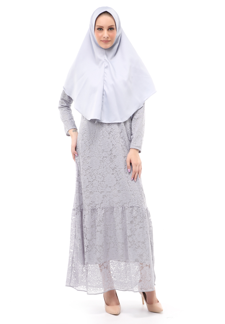 Evernoon Aisyah Gamis Muslimah Wanita Motif Kebaya Long Sleeve Relaxed Fit - Silver