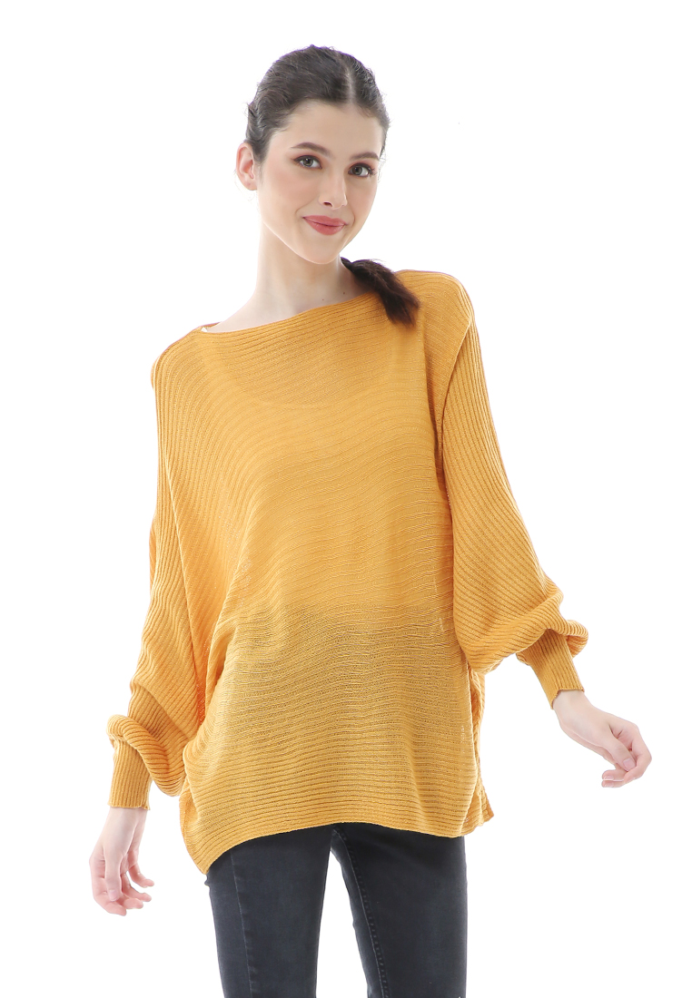 Evernoon Eveline Sweater Rajut Batwing Atasan Wanita Motif Polos High Quality - Mustard