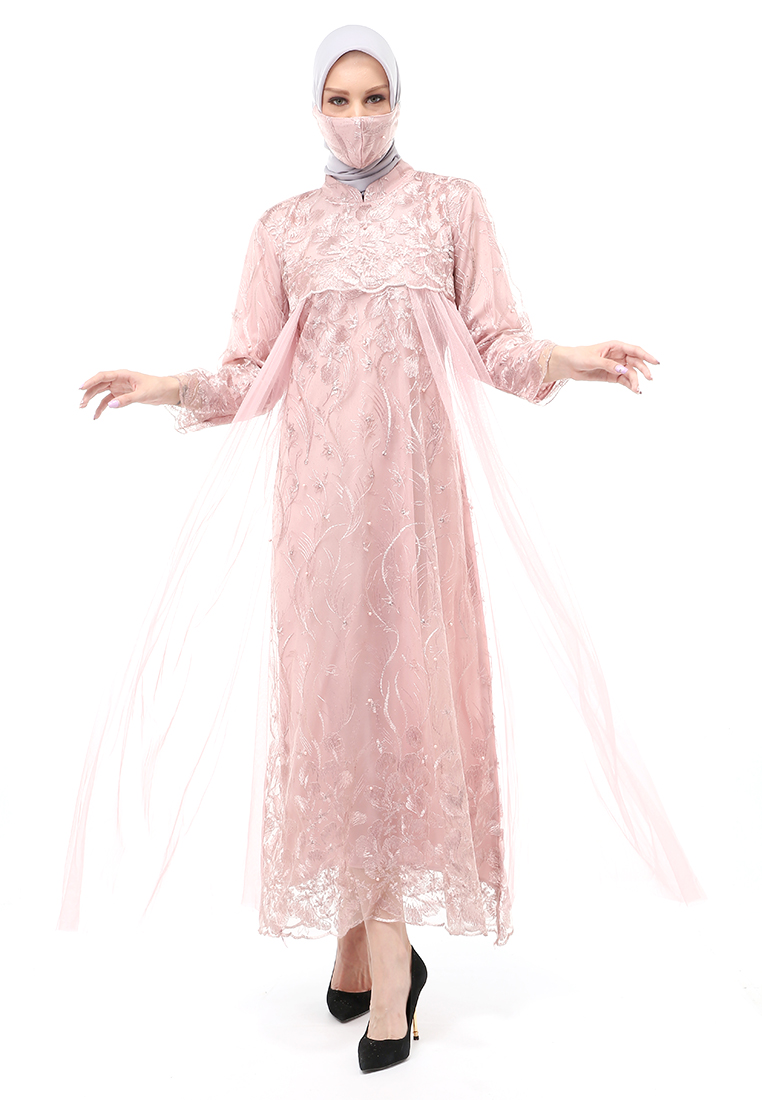 Evernoon Marlina Gamis Kebaya Muslimah Panjang Motif Polos Long Sleeve Regular Fit - Rose Gold