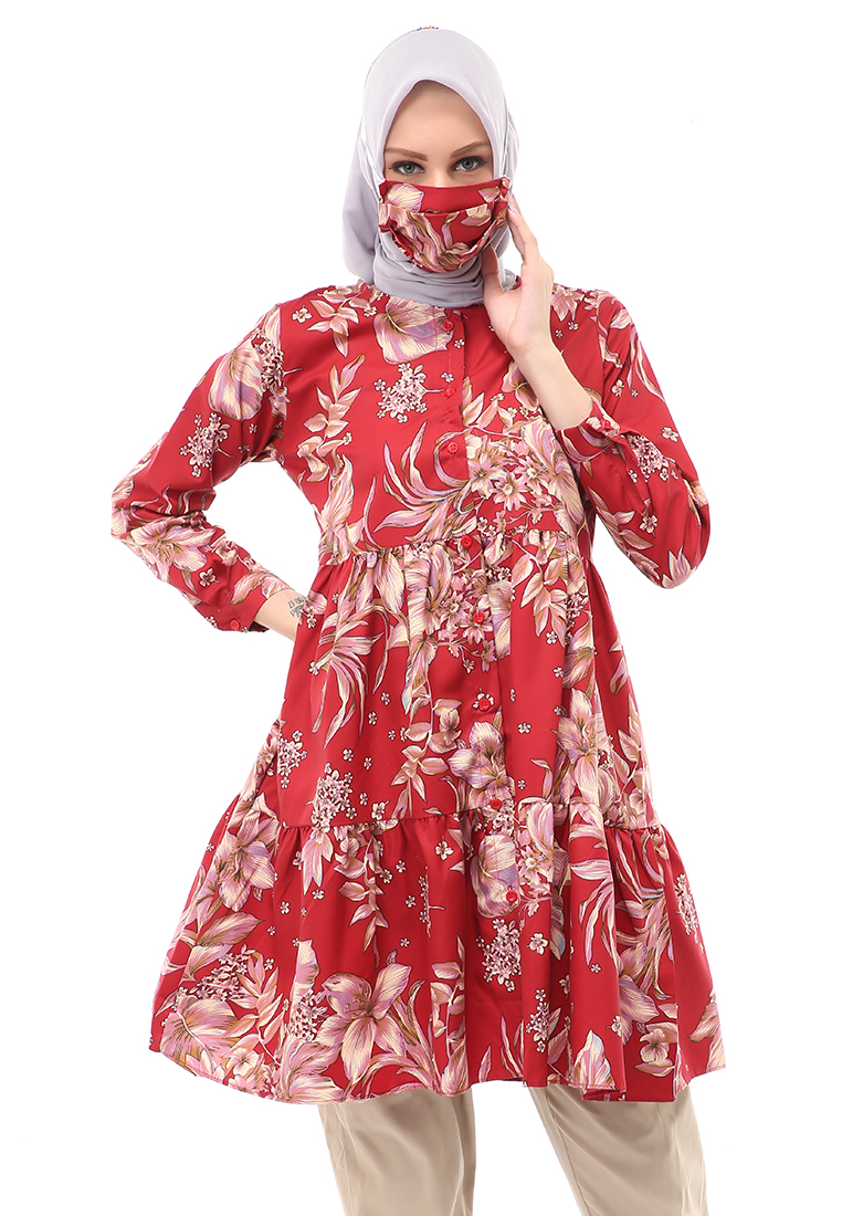 Evernoon Sania Tunik Muslimah Atasan Wanita Long Sleeve Free Face Mask Premium Quality - 6 Maroon