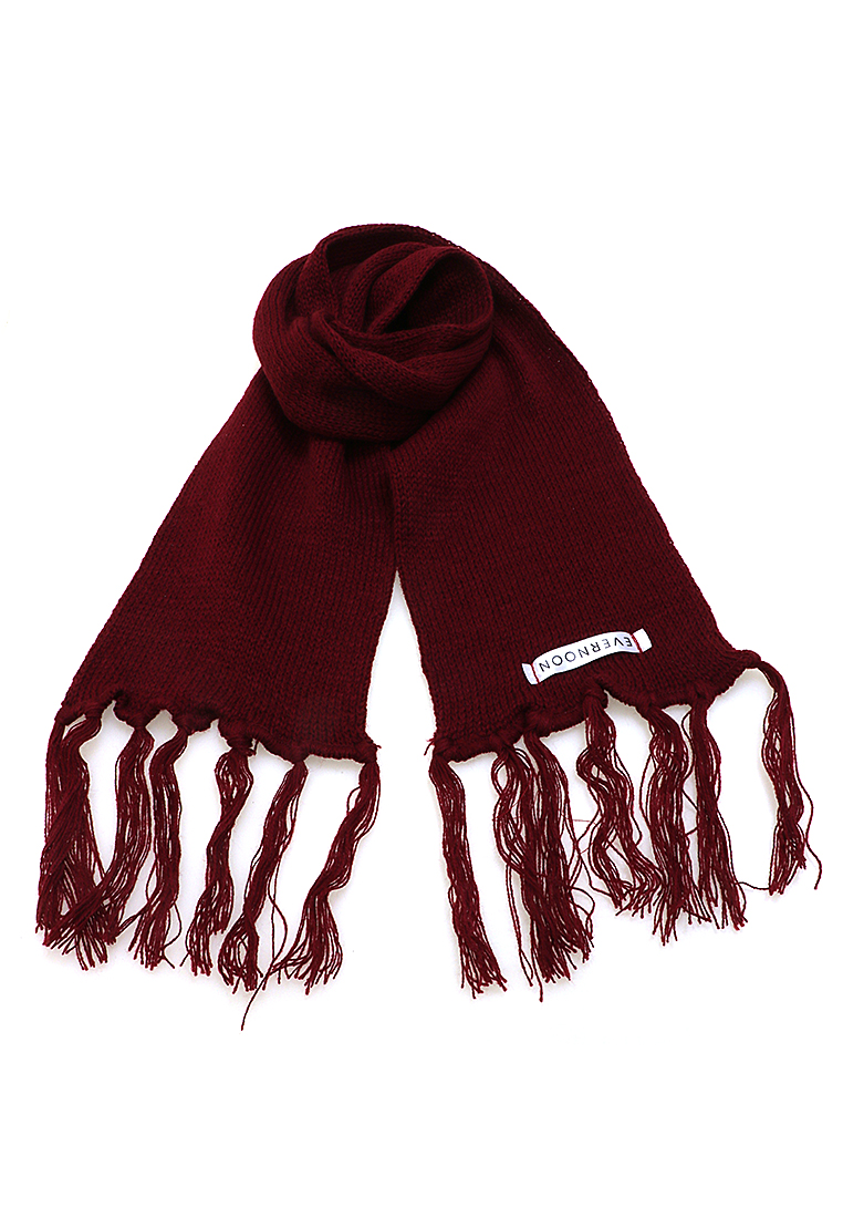 Evernoon Syal Wanita Motif Polos Aksen Rumbai Shawl Rajut Lembut Fashion Women - Maroon