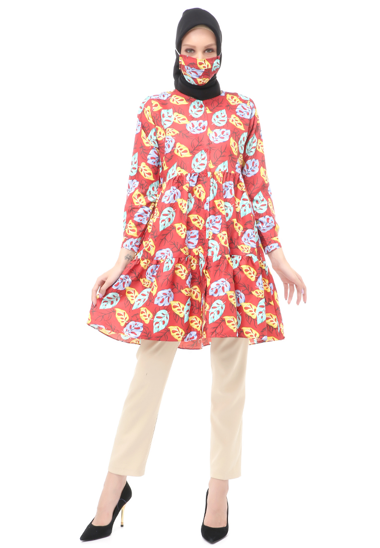 Evernoon Sania Tunik Muslimah Atasan Wanita Long Sleeve Free Face Mask Premium Quality - 10 Maroon