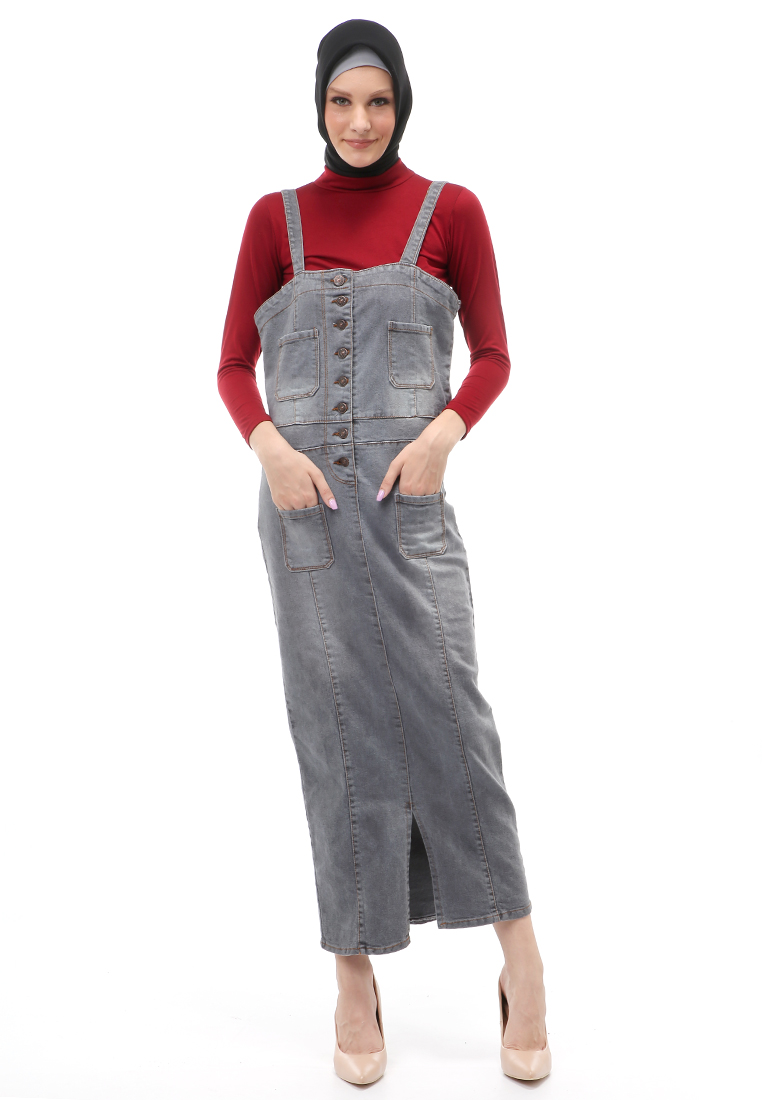 Evernoon Ellida Overall Wanita Jeans Rok Kodok Regular Fit - Grey