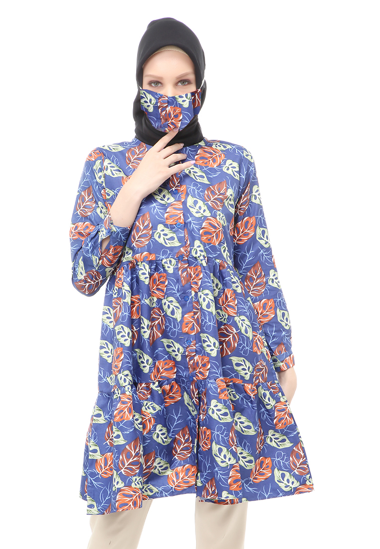 Evernoon Sania Tunik Muslimah Atasan Wanita Long Sleeve Free Face Mask Premium Quality - 10 Navy