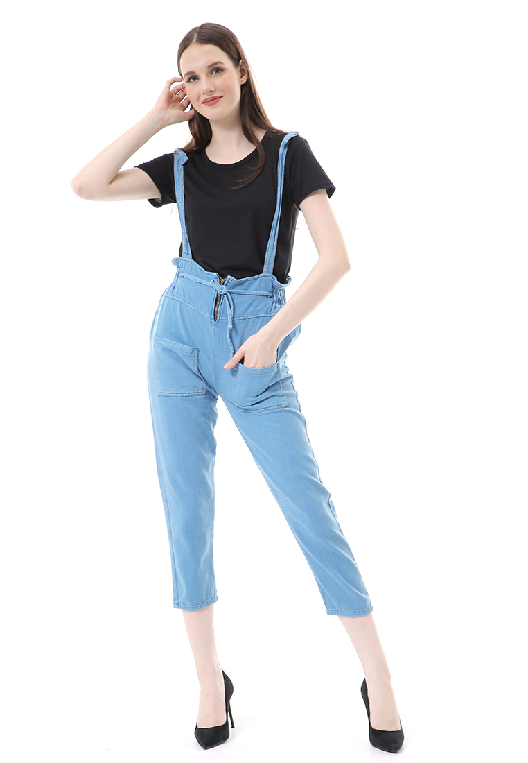 Evernoon Vini Jeans Jumpsuit Kodok Wanita Sleeveless - Esblue