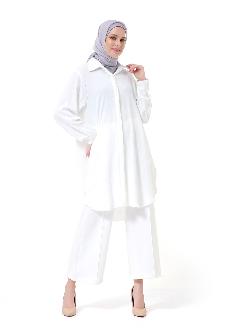 Evernoon Azzahra Tunik Panjang Muslimah Wanita Long Sleeve Regular Fit Premium High Quality - White
