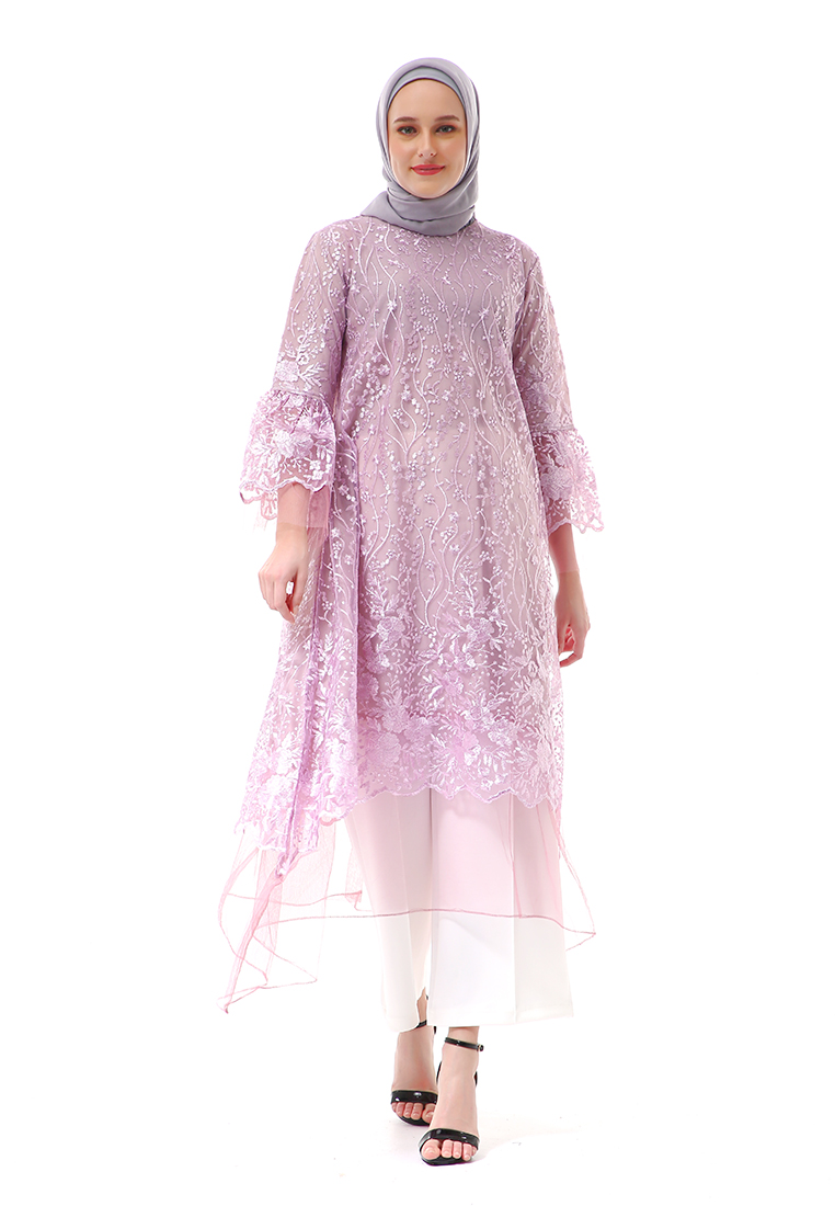 Evernoon Aliyah Long Dress Motif Bunga High Quality Premium - Taro Soft