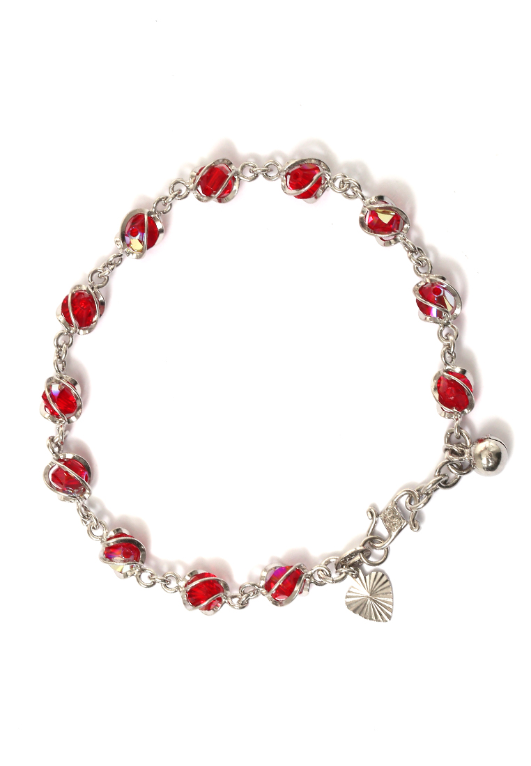Evernoon Bracelet Batu Kristal Perhiasan Aksesoris Wanita Perak - Merah