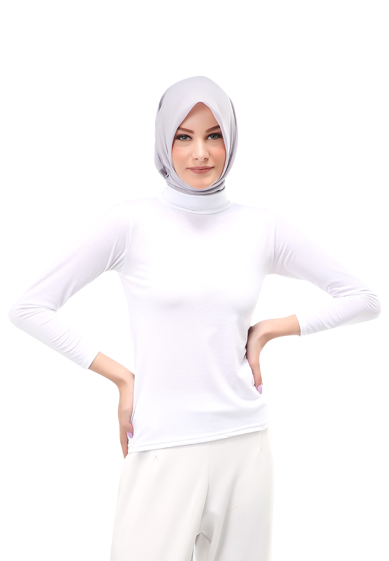 Evernoon Sabrina Manset Kaos Muslimah Atasan Wanita Long Sleeve Polos Relaxed Fit - Putih