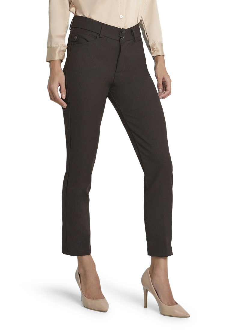 Evernoon Garwyn Celana Kerja Long Pants Bawahan Wanita Formal Premium Quality - Coklat Tua