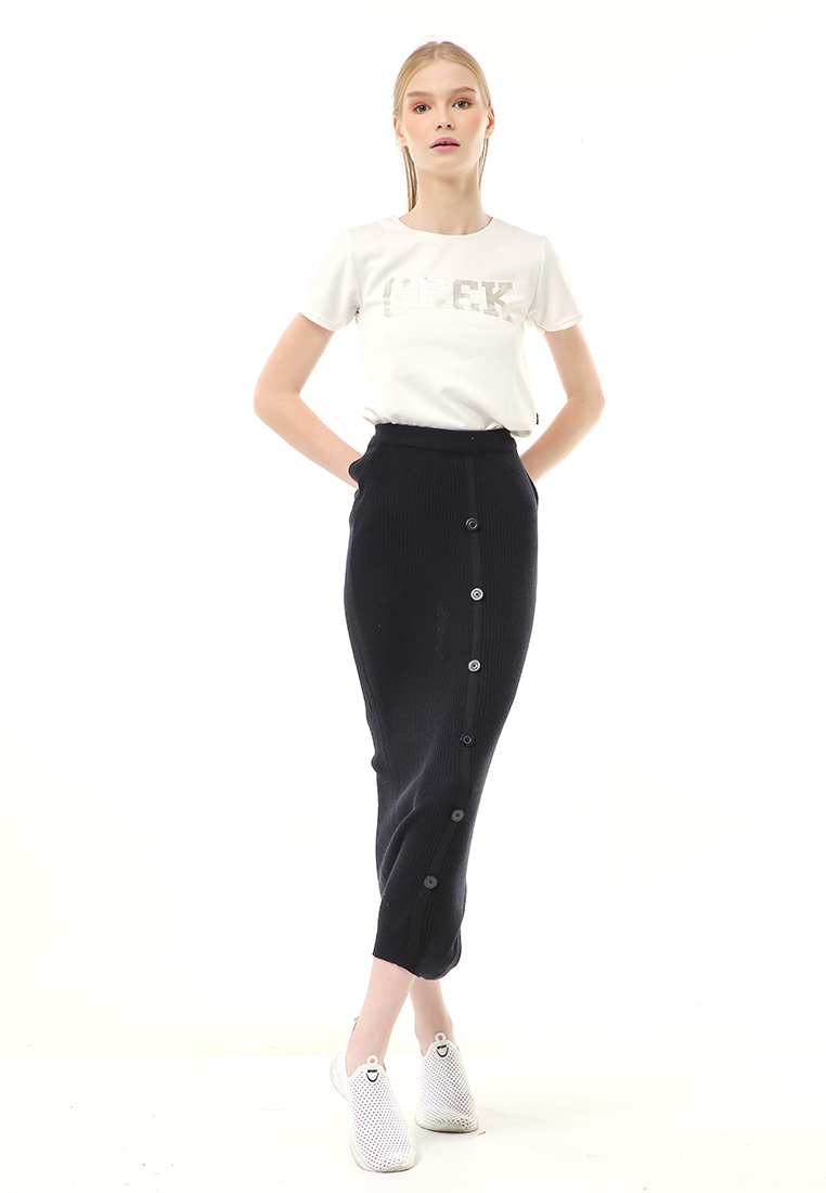 Evernoon Deliana Rok Rajut Kancing Bawahan Wanita Premium Quality - Hitam