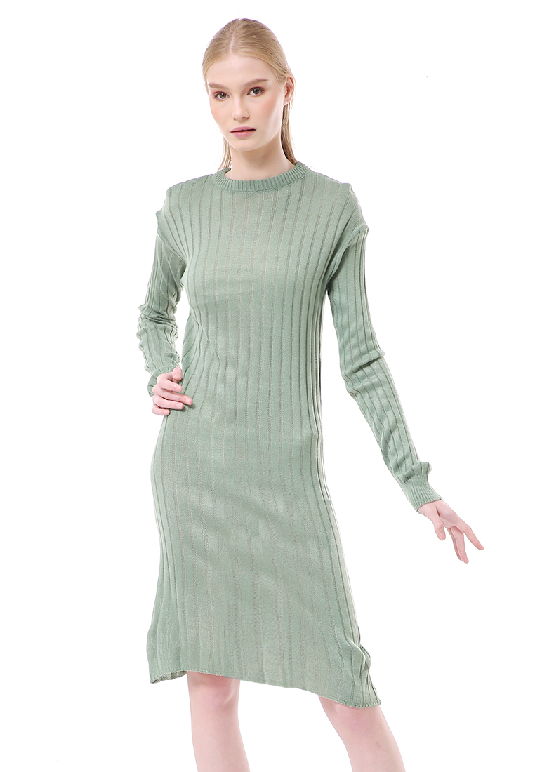 Evernoon Adela Dress Rajut Tunik Wanita Motif Polos Long Sleeve Relaxed Fit - Mint