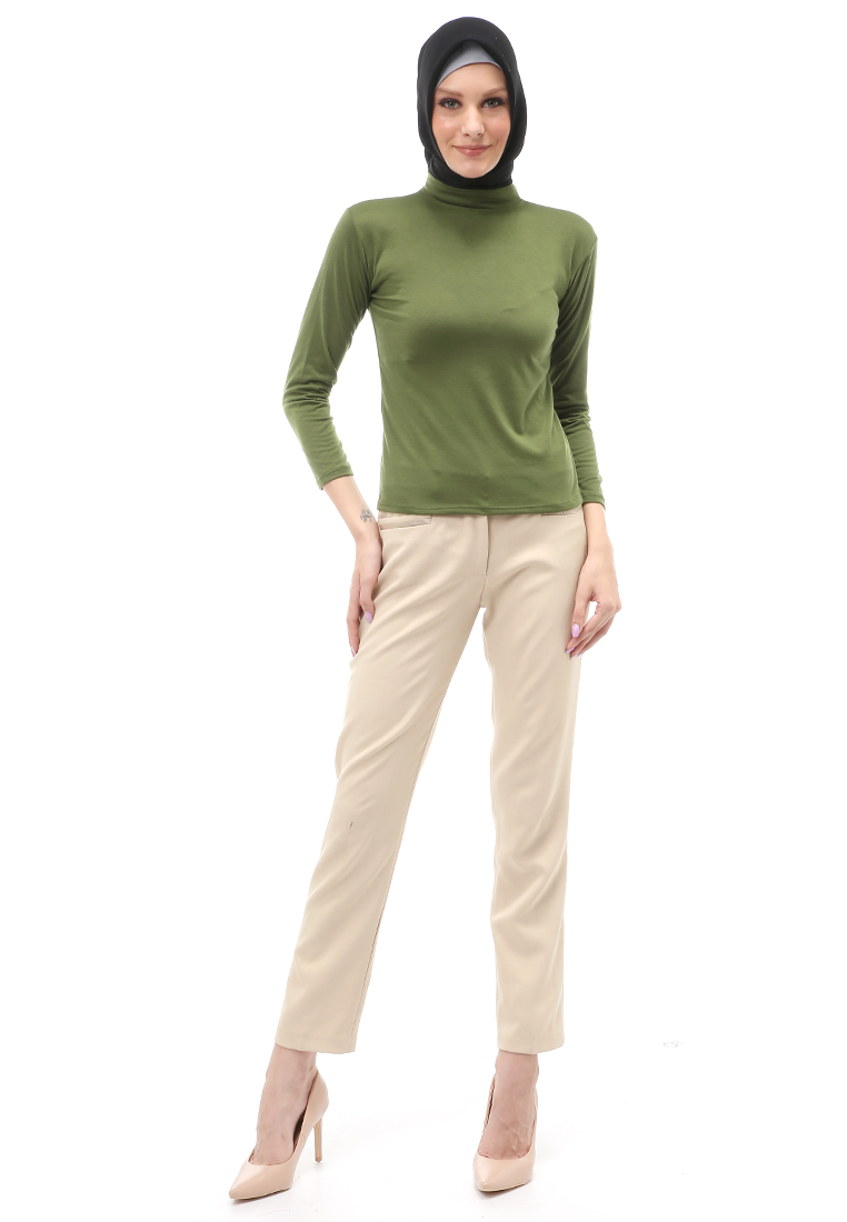 Evernoon Sabrina Manset Kaos Muslimah Atasan Wanita Long Sleeve Polos Relaxed Fit - Army