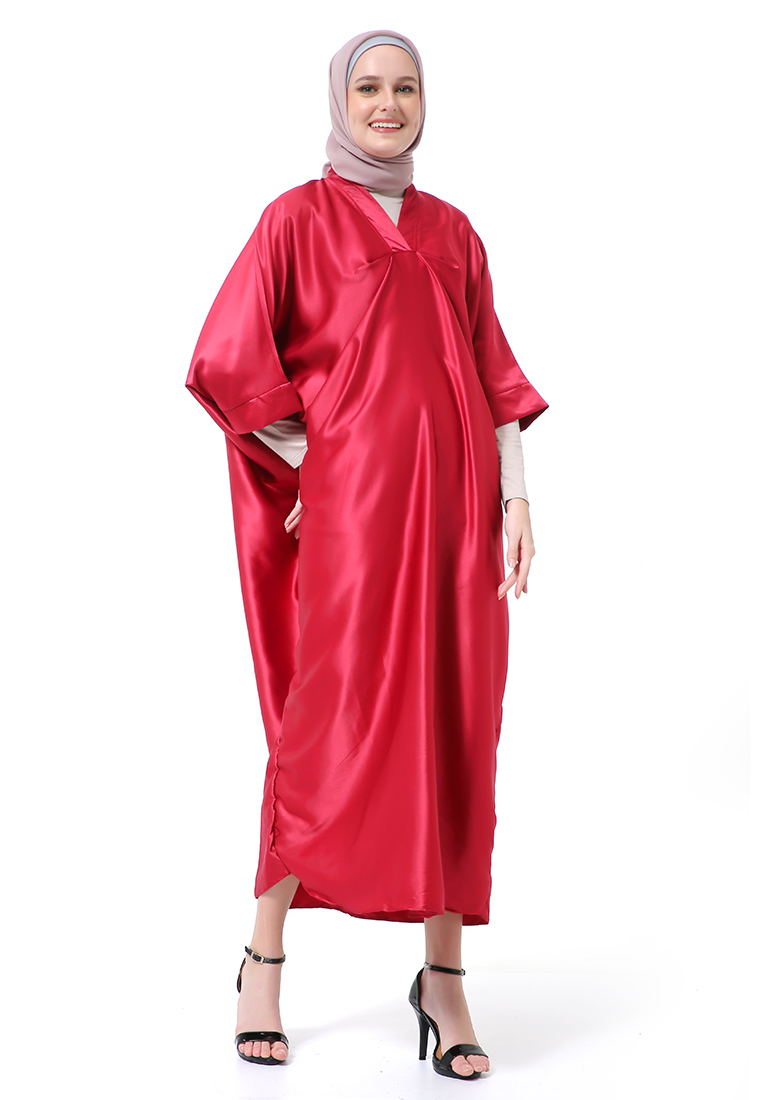 Evernoon Kahitna Kaftan Pakaian Muslimah Premium Motif Polos High Quality - Maroon