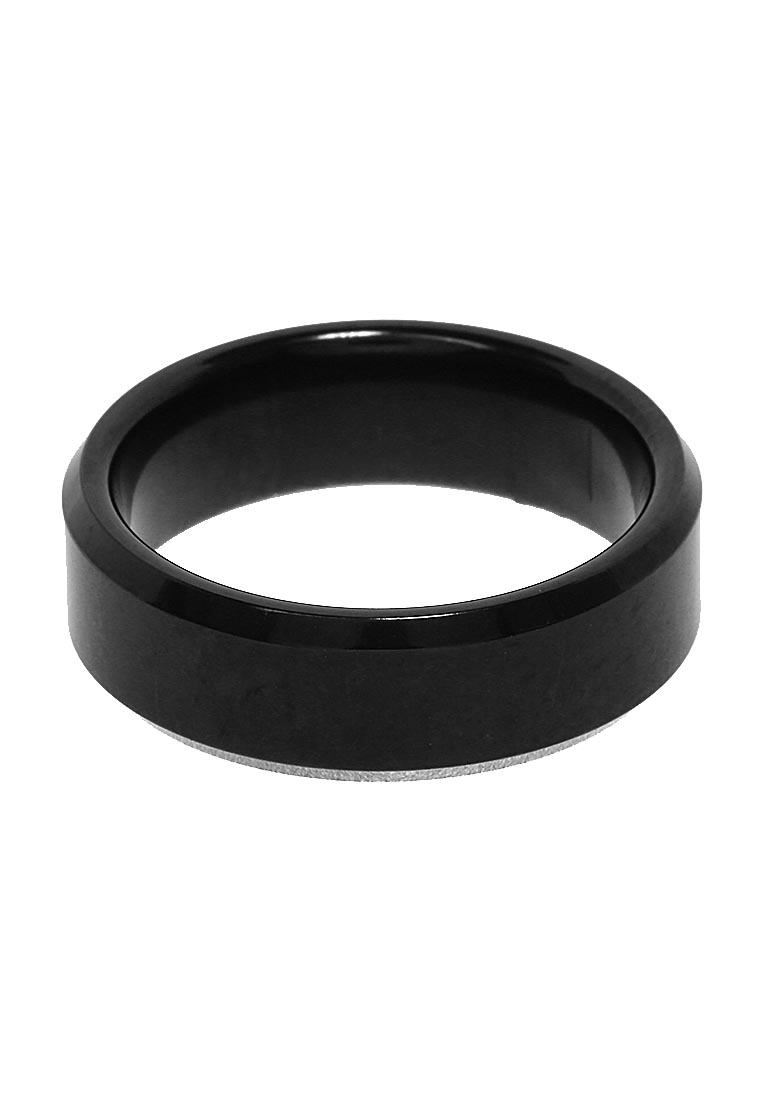Evernoon Cincin Titanium Hitam Motif Polos Aksesoris Unisex Design Elegant Premium Quality - Hitam