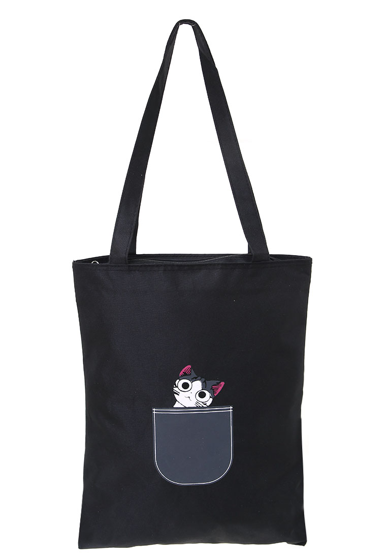 Evernoon Viona Tote Bag Motif Cat Tas Wanita Quality Premium - Black