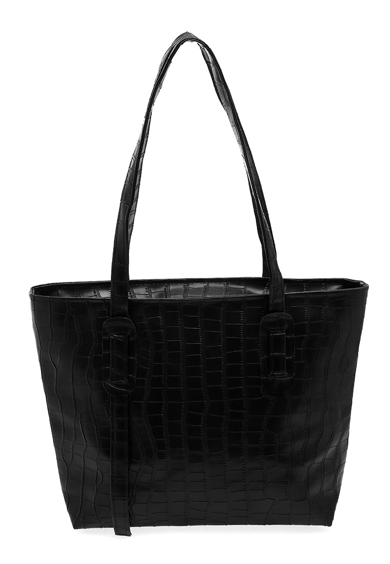 Evernoon Vonica Tote Bag Motif Crocodile Tas Wanita Quality Premium - Black