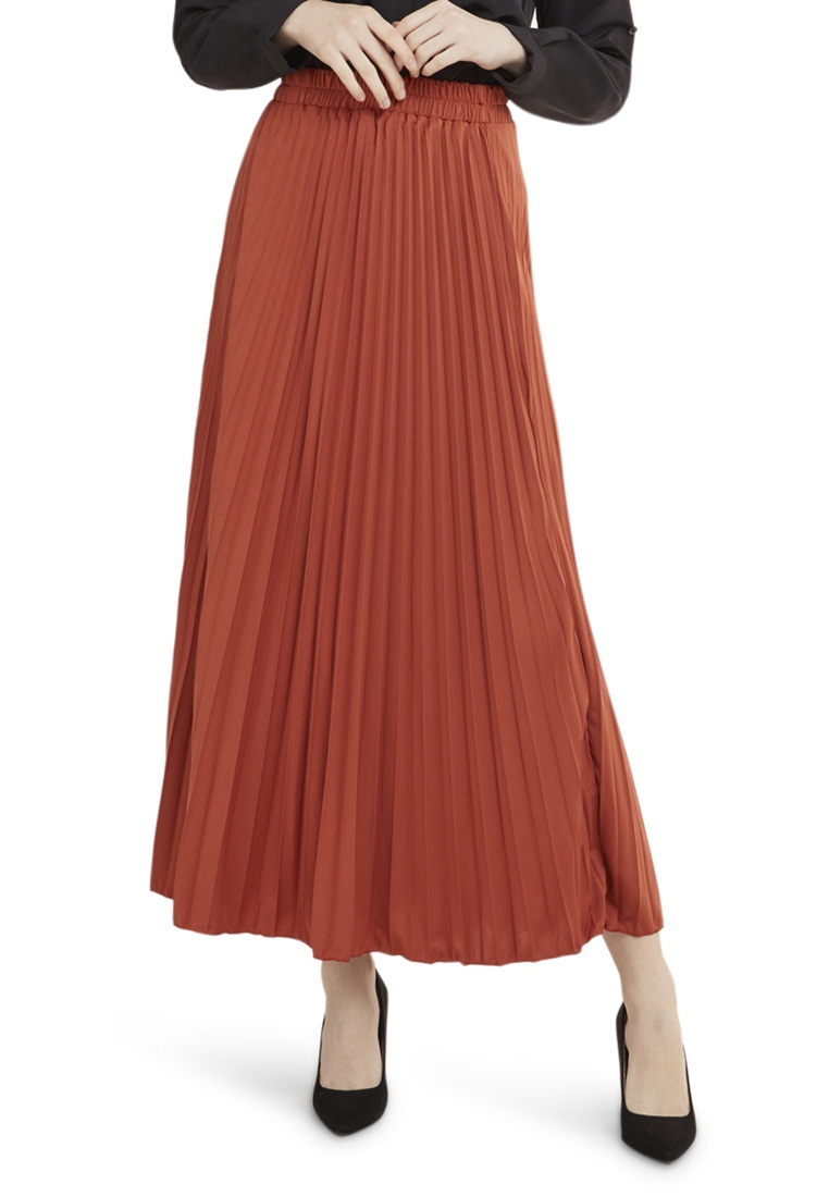 Evernoon Belsya Rok Panjang Skirt Plisket Lipit Regular Fit Bawahan Wanita - Tangerine