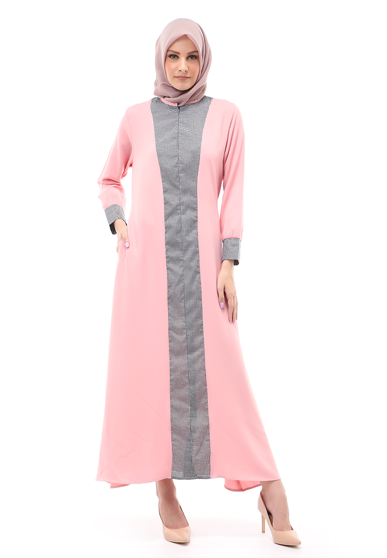 Evernoon Nadira Gamis Long Dress Wanita Motif Polos Regular Fit - Pink