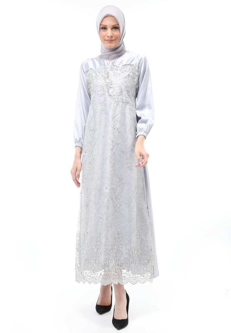 Evernoon Monita Gamis Brokat Tile Wanita Muslimah Regular Fit - Grey