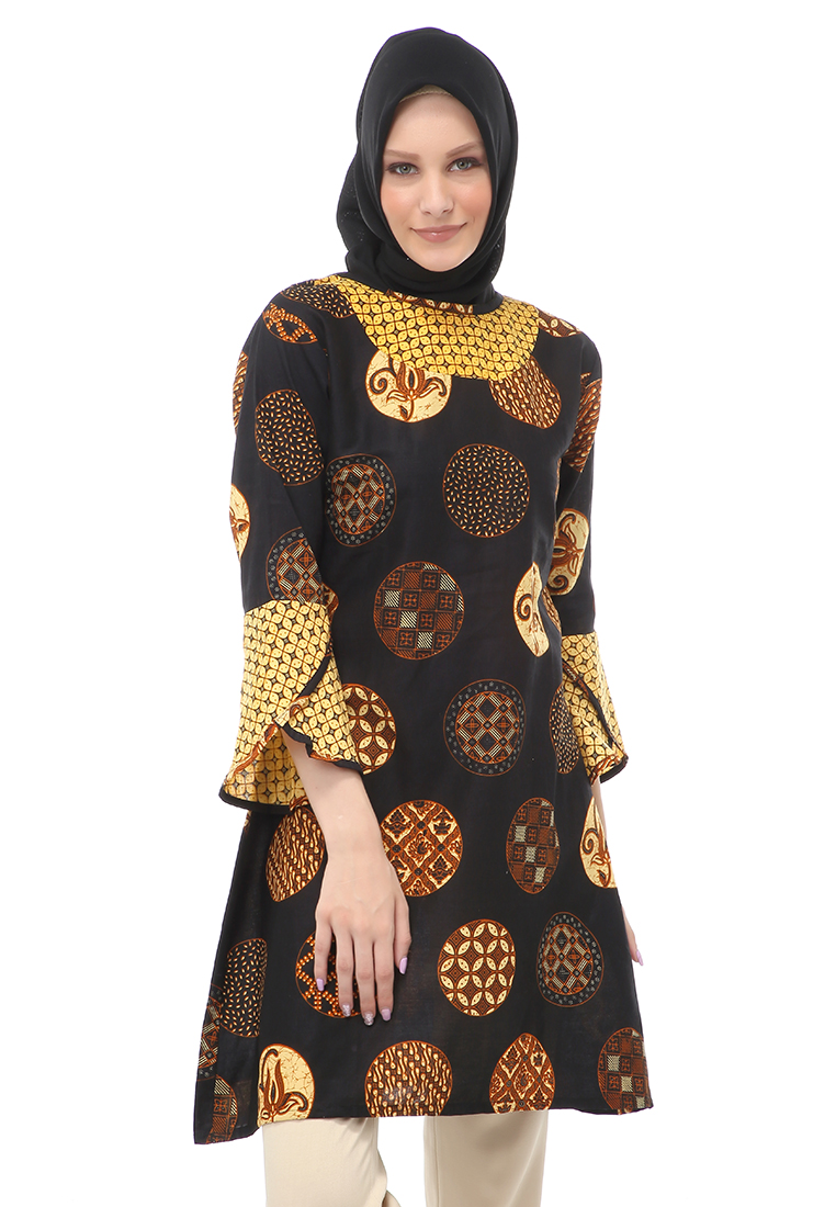 Evernoon Tunik Batik Motif Koin Atasan Wanita Muslimah - Coklat