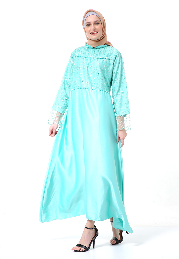 Evernoon Erica Gamis Dress Muslimah Lengan Panjang Aksen Mutiara Fashion Wanita - Mint