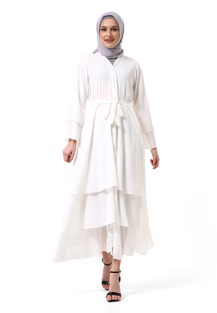 Evernoon Nadeline Gamis Abaya Wanita Motif Polos Long sleeve Premium High Quality - White