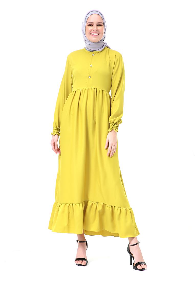 Evernoon Chairunnisa Gamis Dress Muslimah Wanita Motif Polos Regular Fit High Quality - Lime
